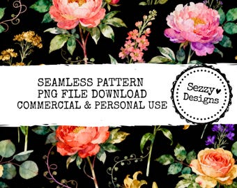 Seamless Floral Pattern: Commercial Use PNG File (Digital Download)