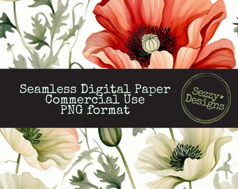 Sömlöst julmönster med vallmo och blommönster: PNG-fil för kommersiellt bruk (digital nedladdning), julblommor