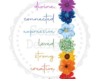 Floral Chakra Design: Spiritual Energy Centers PNG (Digital Download)