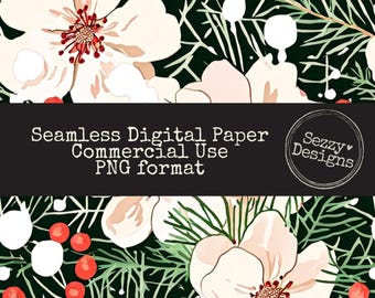 Diseño floral navideño sin costuras: archivo PNG para uso comercial (descarga digital), motivos florales navideños