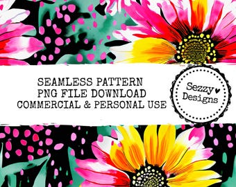 Grunge Tie Dye blommönster: Sömlös design - Kommersiellt bruk (digital nedladdning, PNG-fil)