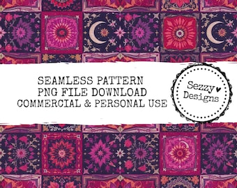 Seamless Boho Patchwork Pattern: Commercial Use PNG File (Digital Download)