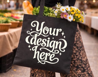 Svart canvasväska Mockup - Livsstilsfoto (PNG-fil) POD