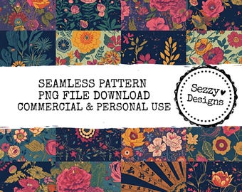 Seamless Boho Patchwork Pattern: Commercial Use PNG File (Digital Download)