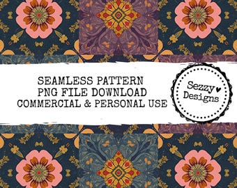 Seamless Boho Patchwork Pattern: Commercial Use PNG File (Digital Download)