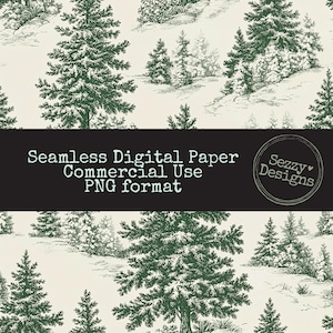 Seamless Christmas Toile de Jouy Pattern: Commercial Use PNG File (Digital Download), Christmas Tree Toile