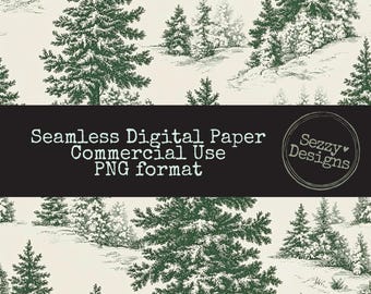 Wzór na bezszwową choinkę Toile de Jouy: Plik PNG do użytku komercyjnego (pobieranie cyfrowe), Choinka Toile