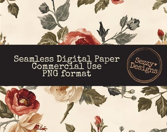 Diseño floral navideño sin costuras: archivo PNG para uso comercial (descarga digital), motivos florales navideños