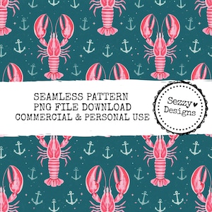 Seamless Lobster Nautical Pattern: Commercial Use PNG File (Digital Download)