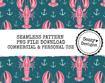 Seamless Lobster Nautical Pattern: Commercial Use PNG File (Digital Download)
