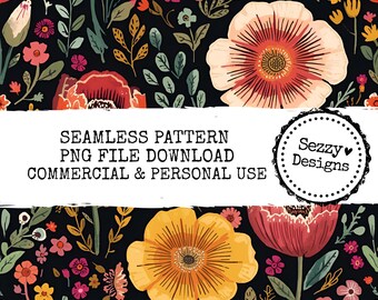 Seamless Floral Pattern: Commercial Use PNG File (Digital Download)