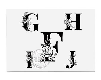 Monogram Letter F G H I J, Floral Alphabet F-J Svg , Floral Letter Svg, Botanical Alphabet Cut File, Instant Download