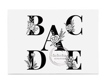 Monogram Letter A B C D E, Floral Alphabet Svg A-E, Floral Letter Svg, Botanical Alphabet Cut File, Instant Download