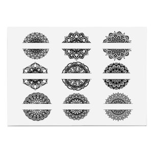 9 X Round Mandala Split Svg, Mandala Split Bundle Svg, Round Zentangle Flower Clipart, Mandala Letter Clipart, Instant Download