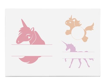 3 X Unicorn Split Svg, Personalizowany Unicorn Svg, Jednorożec List Svg, Uroczy Jednorożec Clipart, Koszulka Dziewczęca Svg, Natychmiastowe Pobieranie