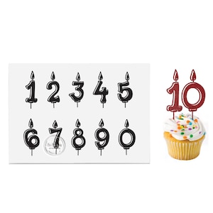 10 X Birthday Candle Clipart 0-9, Birthday Candle SVG, Cake Topper Age 0-9 Clipart, Cake Topper Cut File, Instant Download