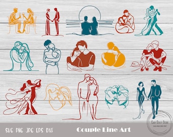 Valentine Line Art, Couple Line Art Svg, Line Art Svg, Valentines Svg, Lovers Svg, Love Svg, Valentine Laser File, Valentines Day Svg