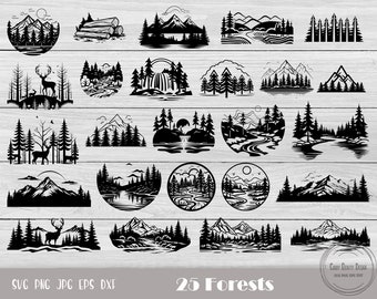 Landschap Svg, Bos Svg, Avontuur Svg, Outdoor Svg, Herten Svg, Natuur Scène Svg, Bos Scène Svg, Camping Svg, Instant Download