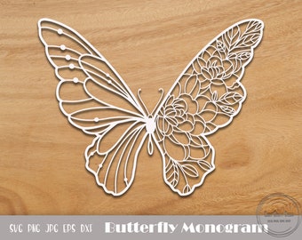Monogram vlinder, vlinder SVG, vlinder clipart, vlinder gesneden bestand, vlinder stencil, vlinder gestanst, Instant Download