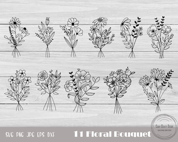 Bouquet Clipart, Floral Bouquet Svg, Bouquet Svg Bundle, Flower Svg, Botanical Svg, Flower Dxf, Hand Drawn Flower, Instant Download