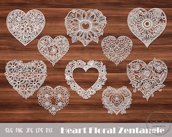 Zentangle Herz Schmuck, Spitzen Herz Schmuck, Herz Mandala Schmuck, komplizierter Schmuck, Blumen Herz Schmuck, Blumen Herz Schmuck, Herz Schmuck, Sofort Download