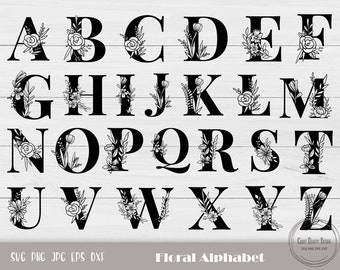 Monogram Letter A-Z, kwiatowy alfabet SVG, kwiatowy list SVG, botaniczny plik cięcia alfabetu, pliki cięcia listów, Instant Download