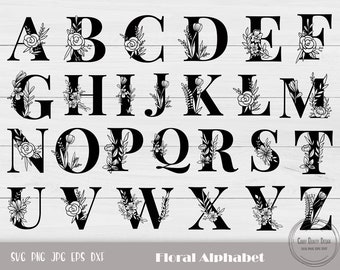 Monogramme lettre A-Z, alphabet floral Svg, floral lettre Svg, alphabet botanique couper fichier, fichiers de coupe lettre, téléchargement immédiat