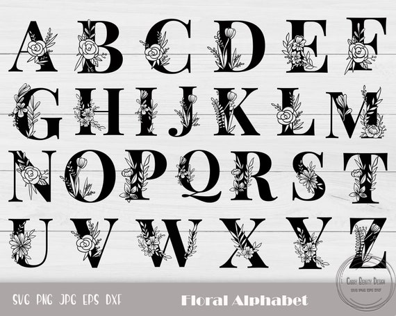Monogram Letter A-Z, Floral Alphabet Svg, Floral Letter Svg, Botanical Alphabet Cut File, Letter Cut Files, Instant Download