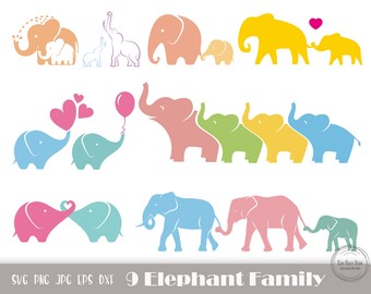 9 X Elephant Family Svg, Elephant Family Clipart, Baby Elephant Svg, Elephant Mandala Svg, Instant Download