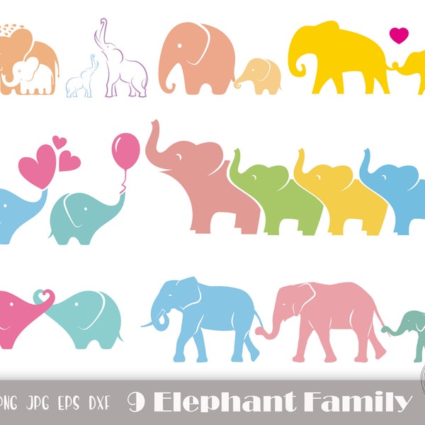 9 X Elephant Family Svg, Elephant Family Clipart, Baby Elephant Svg, Elephant Mandala Svg, Instant Download