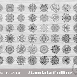 Contorno Mandala, Mandala Svg, Mandala Fiore Svg, File di taglio Mandala, Zentangle Svg, Incisione laser, Stencil Mandala, Download istantaneo