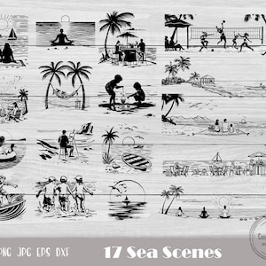 Summer Beach Svg, Tropical Island Svg, Beach Scene Svg, Sunset Beach Svg, Tropical Svg, Sunset Svg, Palm Tree Svg, Instant Download