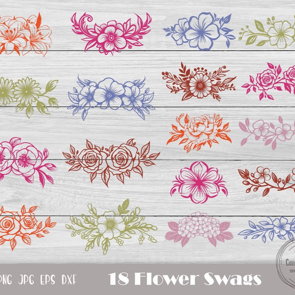 18 Floral Swag Svg, Flower Clipart, Flower Border Svg, Botanical Svg, Flower Backdrop Svg, Floral Wreath, Flower Backdrop, Instant Download