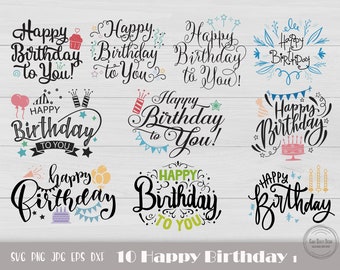 Happy Birthday Svg, Birthday Silhouette, Cake Topper Cricut, Birthday Cut File, Birthday Phrase Svg, Instant Download