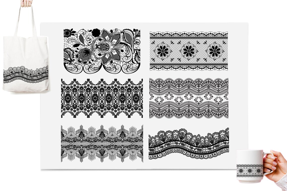 Trim Svg 6 X Lace Border Svg, Trim Ornament Svg, Lace Trim Svg, Floral Lace Svg ...