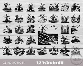 Windmill Svg, Windmill Clipart, Windmill Cut File, Farmhouse Svg, Farm Life Svg, Wind Turbine Svg, Farmhouse Sign Svg, Instant Download