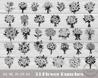 Floral Bunch Svg, Arquivo de corte de flor, Arquivo de corte floral, Bouquet floral Svg, Flower Bunch Svg, Holding Flower Svg, Dia das Mães, Download instantâneo
