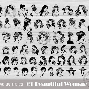 61 Floral Lady Svg, Beautiful Woman Svg, Beautiful Woman Clip Art, Flower Woman Svg, Female Svg, Women Line Drawing, Instant Download