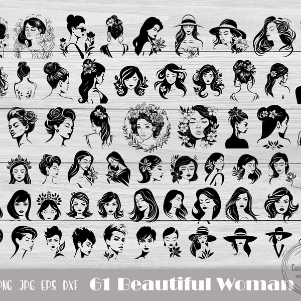 61 Floral Lady Svg, Beautiful Woman Svg, Beautiful Woman Clip Art, Flower Woman Svg, Female Svg, Women Line Drawing, Instant Download