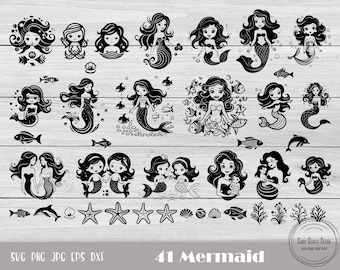 41 Little Mermaid Svg, Cute Mermaid Svg, Mermaid Cut Files, Mermaid Bundle Svg, Mermaid Svg Bundle, Under The Sea Svg,  Instant Download