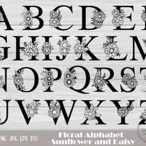 26 Floral Capital Alphabet Svg, Alphabet Cricut, Daisy Flower Svg, Girassol Svg, Flower Alphabet Svg, Alfabeto Botânico, Download Instantâneo