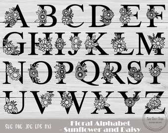 26 Floral Capital Alphabet Svg, Alphabet Cricut, Daisy Flower Svg, Sunflower Svg, Flower Alphabet Svg, Botanical Alphabet, Instant Download