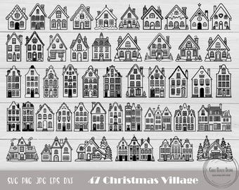 Christmas Town Svg, Winter House Bundle, Winter Village Svg, Winter Landscape Svg, Winter Canal House, Paper Village Svg, Christmas House
