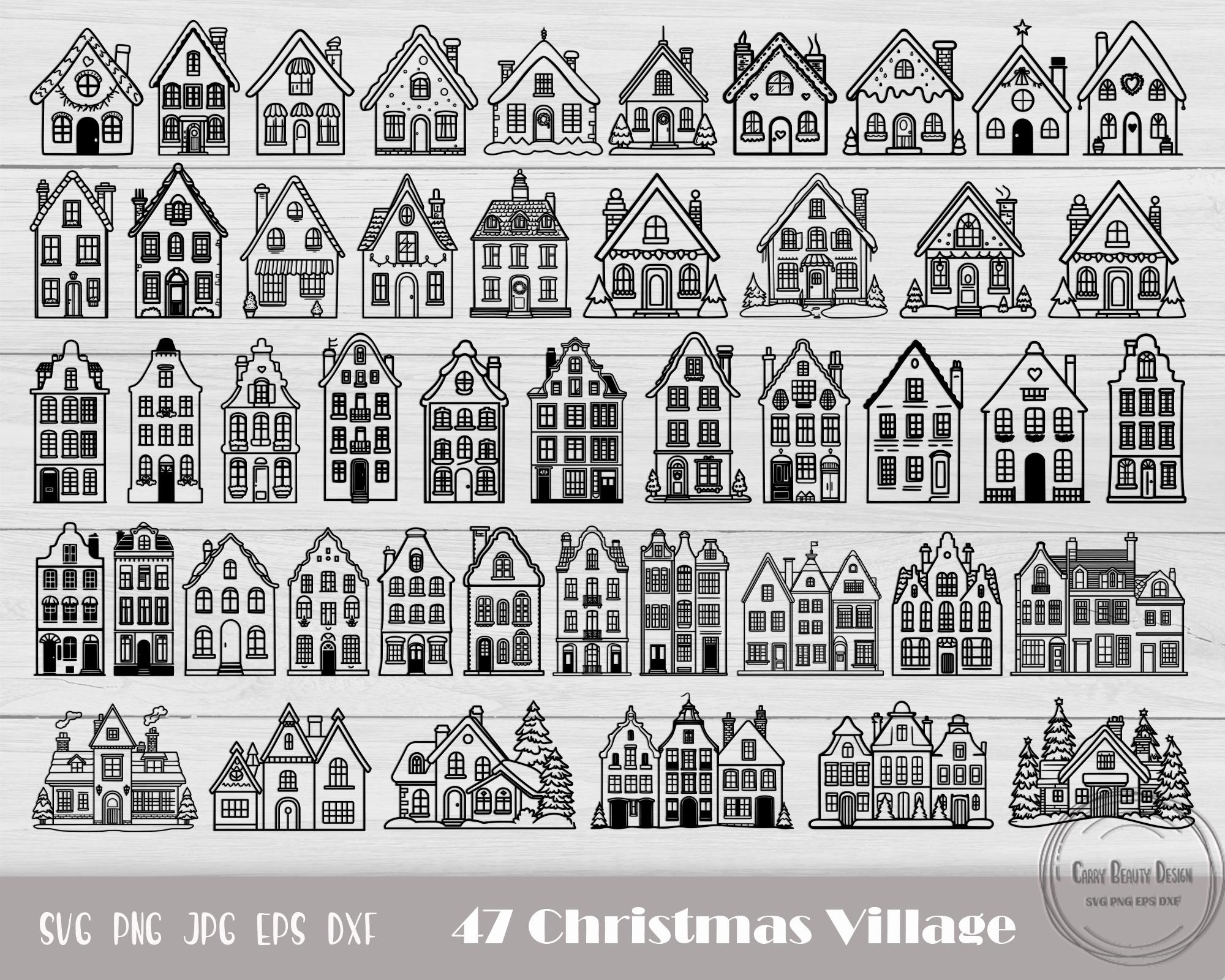 Christmas Village Window Stencils - Etsy for Free Printable Christmas Village Window Stencils