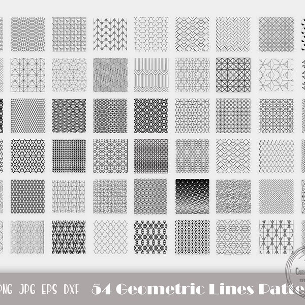 54 Seamless Patterns Svg, Geometric Svg, Geometric Clipart, Geometrischer Vektor, Linien Muster Svg, Geometrisches Muster Svg, Sofort Download