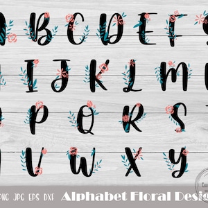 Alfabeto Floral Svg, Arquivo de Corte de Alfabeto, Alfabeto Botânico, Letra Floral Svg, Alfabeto de Flor Svg, Monograma Floral Svg, Download Instantâneo