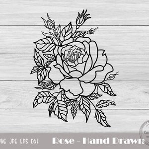 Rose With Leaves Svg, Rose Leaves Svg, Rose Svg, Flower Svg, Rose Clipart, Rose Flower Svg, Rose Leaf Svg, Instant Download