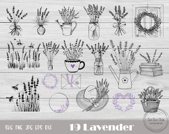 Lavender Svg, Lavender Clipart, Lavender Png, Botanical Svg, Lavender Silhouette, Flower Svg, Lavender Wreath, Instant Download