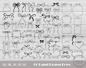 Messy Bow Svg, Bow Border, Doodle Dinner Menu, Bow Svg Collection, Girlie Pink Bow Svg, Squiggle Borders, Pink Hair Bow Svg, Bow Tie Svg