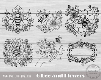 Floral Bee Svg, Honey Bee Svg, Queen Bee Svg, Bumble Bee Svg, Bee Hive Svg, Bee Wreath Svg, Bee With Flowers Svg, Bee Flower Svg